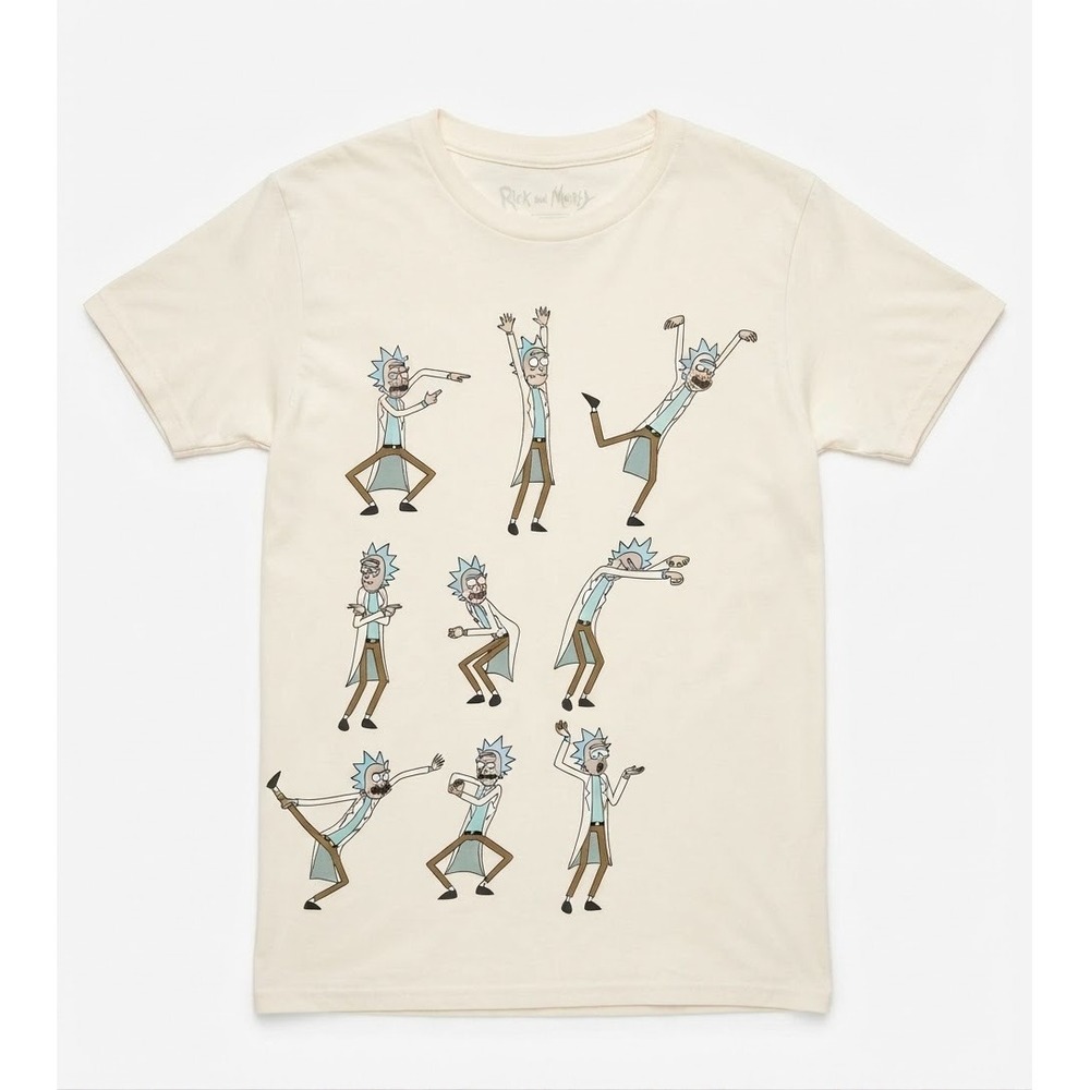 Rick and Morty Adult Swim Rick Sanchez Dancing Poses Cream Graphic T-Shirt Small